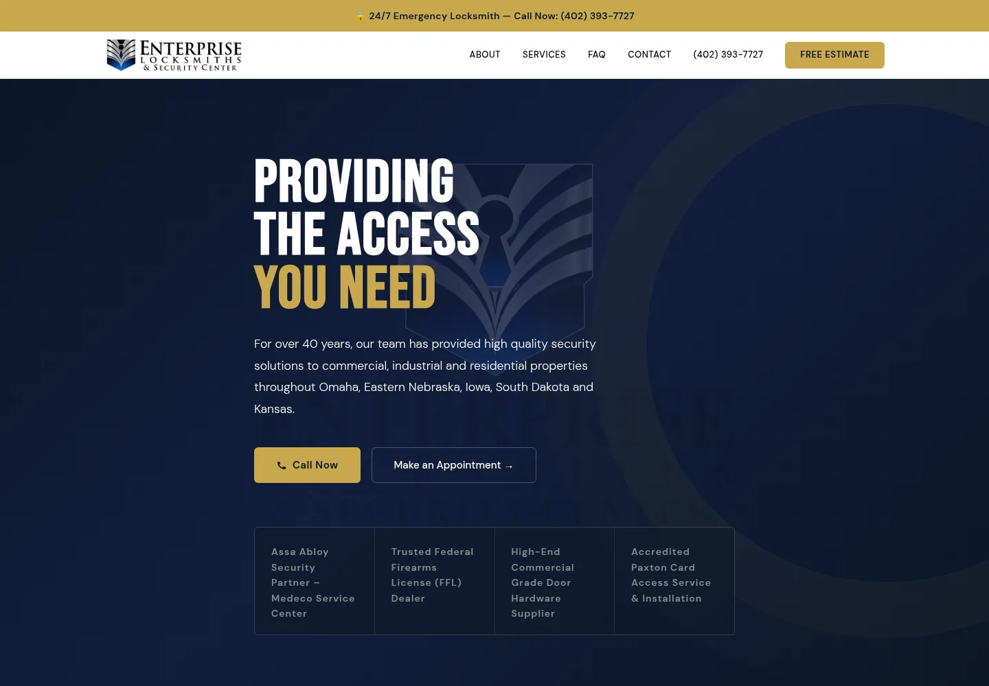 Enterprise Locksmiths and Security Center homepage